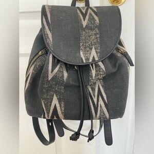 Lucky Brand Black Genuine Leather and Patterned Canvas Backpack - Women 🍀